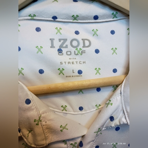 Izod Golf Polo Shirt Men's L White with Green/Blue Golf Club Print - Picture 5 of 8